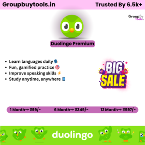 Duolingo Group Buy Plan pricing chart by Group Buy Tools showing monthly and yearly shared premium access options