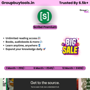 Scribd Group Buy Plan pricing chart showing 1 month, 6 months, and 12 months subscription options with instant activation