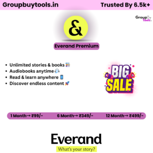 Everand Group Buy Plan pricing chart showing 1 month, 6 months, and 12 months shared premium access options for ebooks and audiobooks