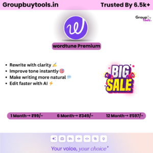 Wordtune Group Buy Plan pricing chart by Group Buy Tools showing monthly and yearly shared premium access options