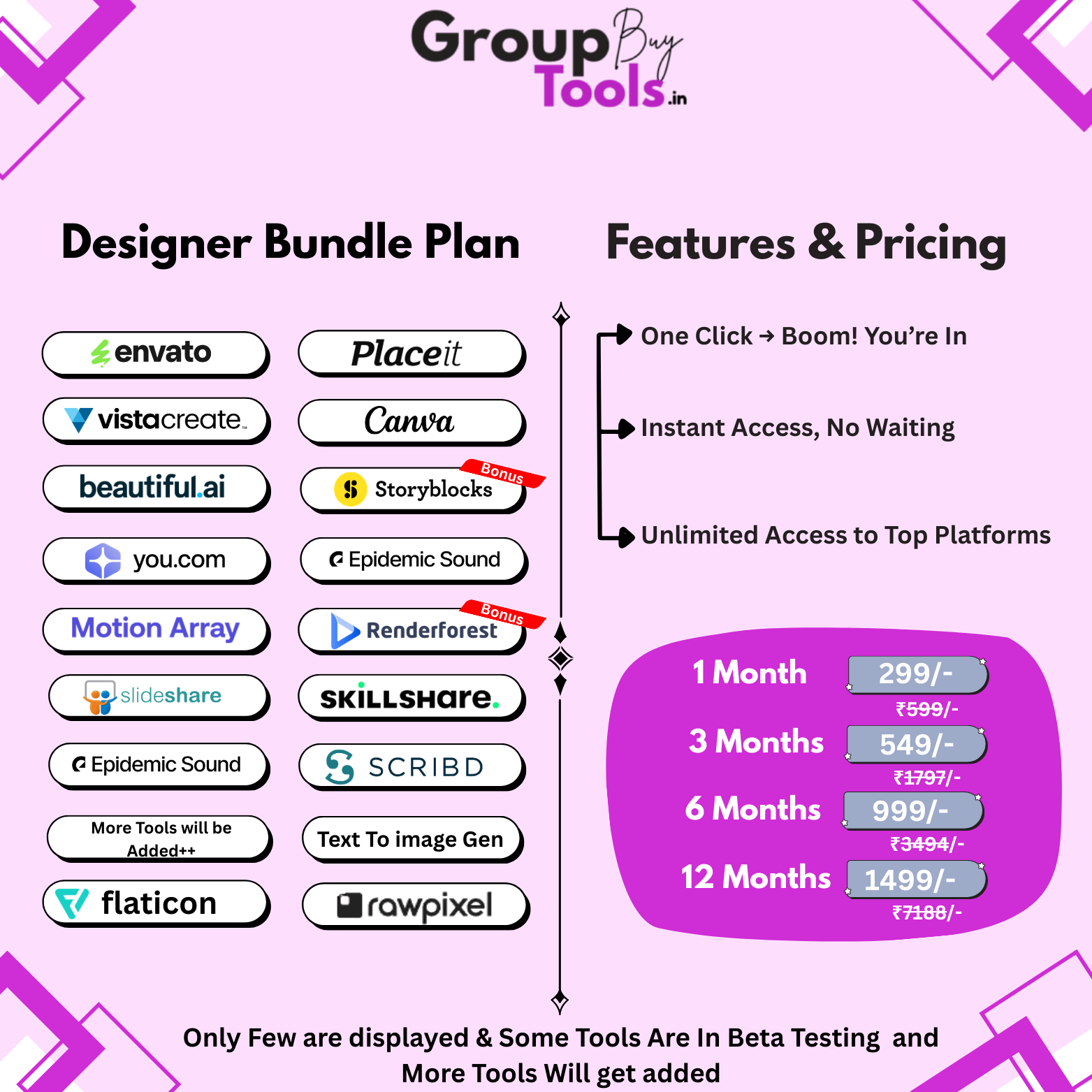 All-in-one designer group buy bundle featuring Envato, Canva, and Motion Array.